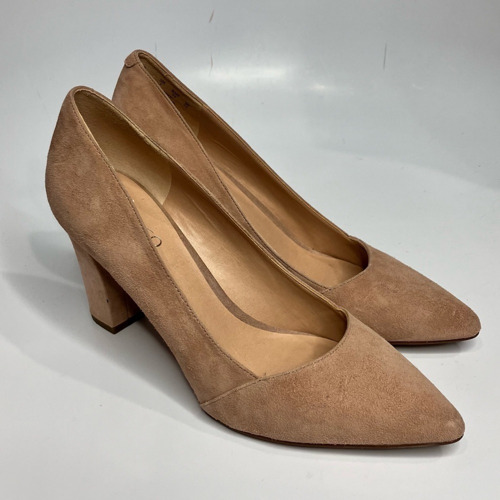 Franco Sarto Tan Suede Block Heel Pumps